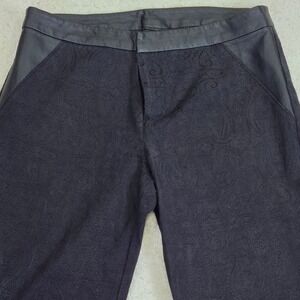 Nicole by Nicole Miller Black Paisley Faux Leather Trim Pants Size 6